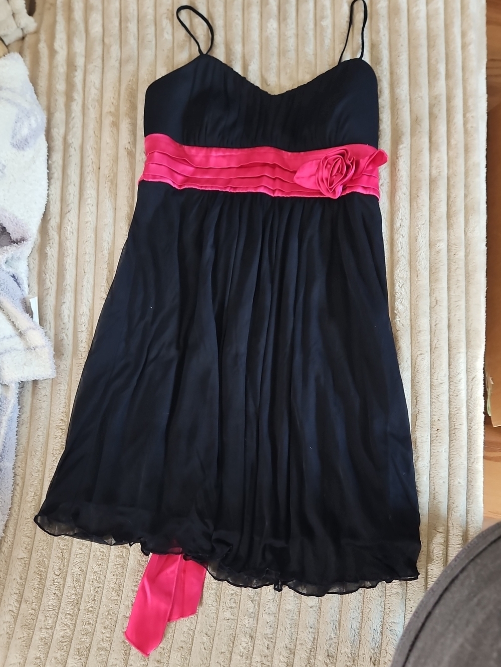 Y2k Sweet Storm Black Dress with Hot Pink Sash and Rosette